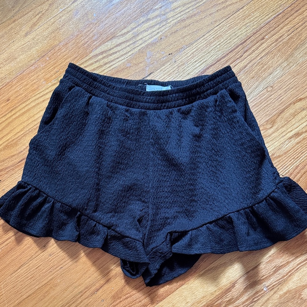Lush Black High Waist Ruffle Shorts